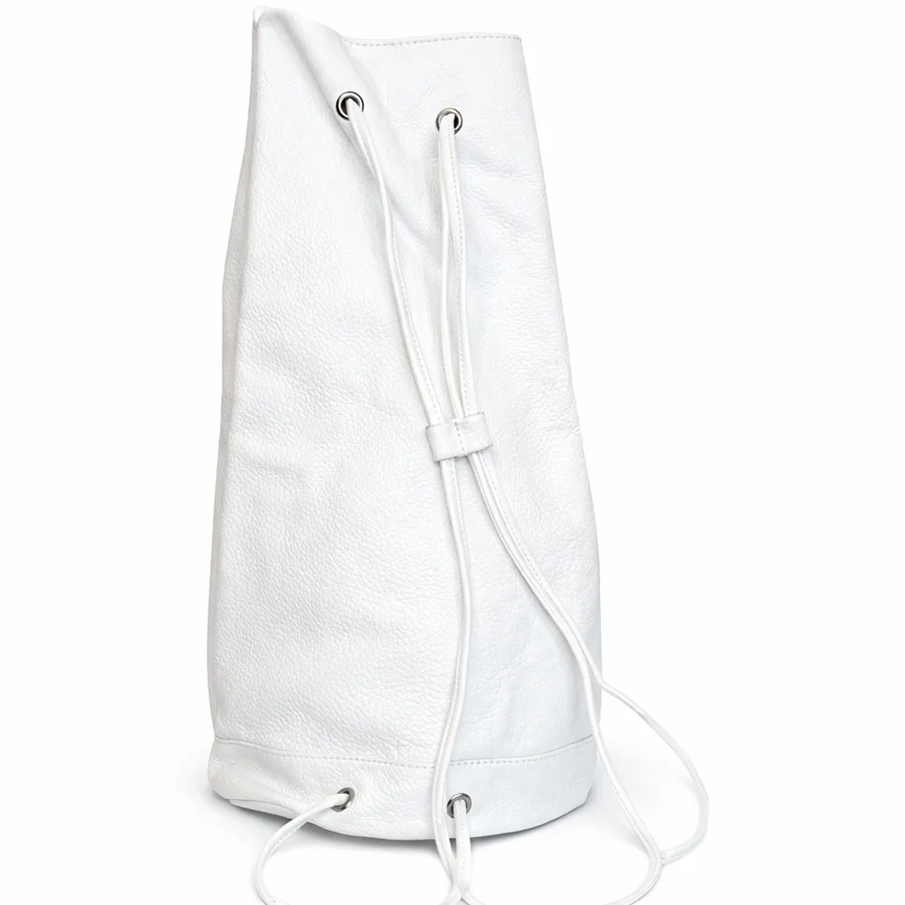 Japé Paris White Pebbled Leather Drawstring Bucket Bag France Slouchy Bag
